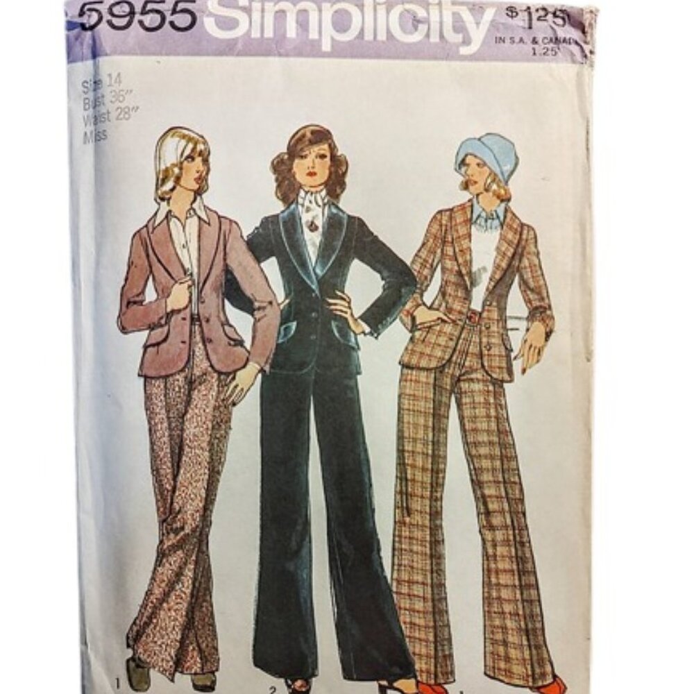 Unused 1970s Vintage Sewing Pattern Tight Fitting Jacket & Wide Leg Pants Suit - Picture 1 of 3